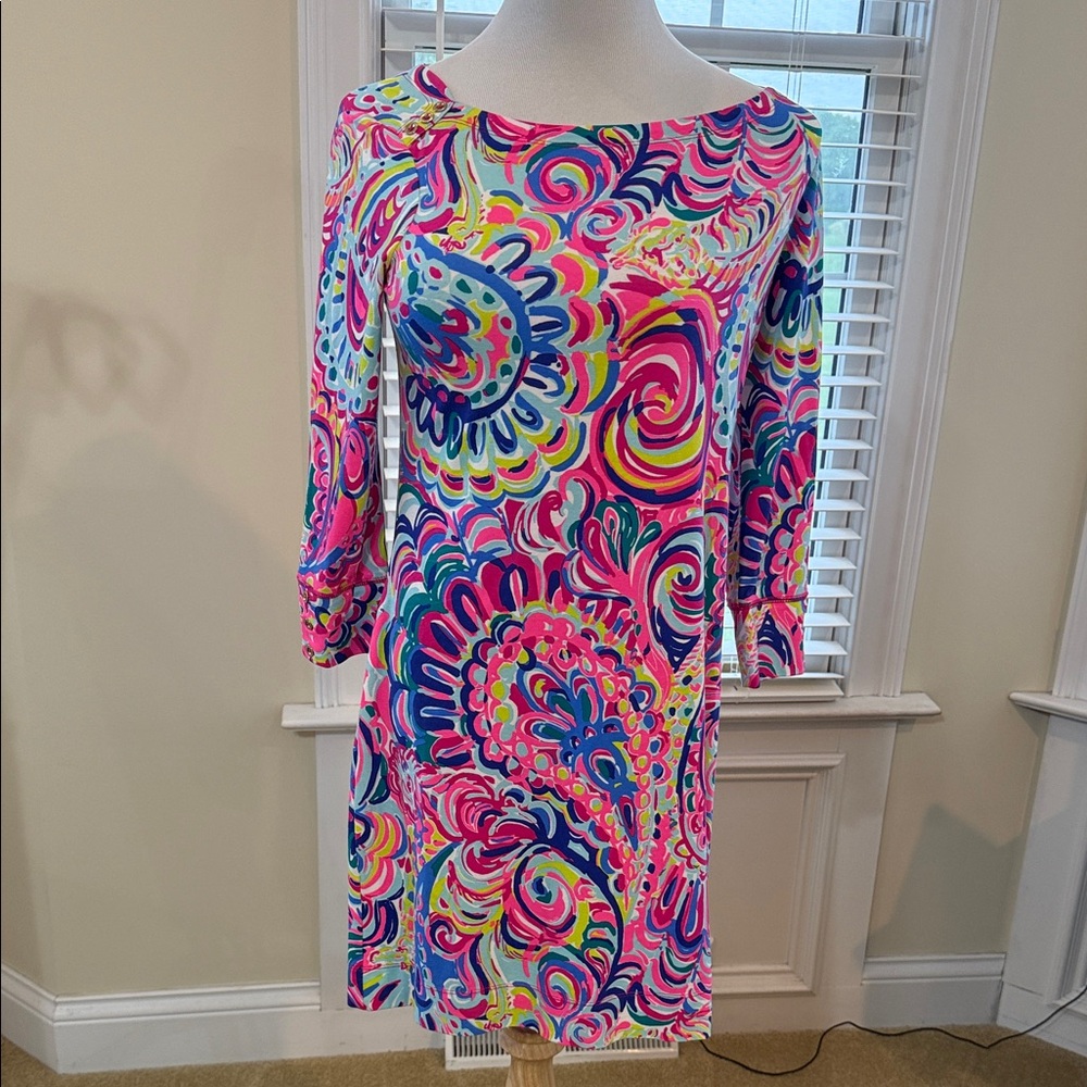Lilly Pulitzer Pink Blue Yellow Green Swirl Print Sophie Dress